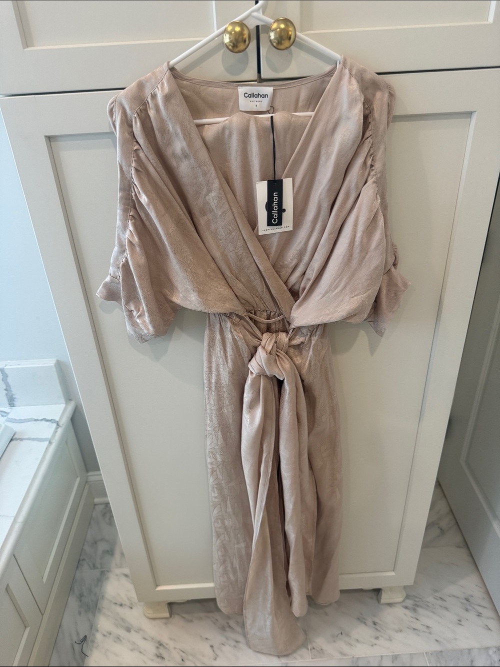 Callahan Dusty Blush Wrap Midi Dress with Self Tie